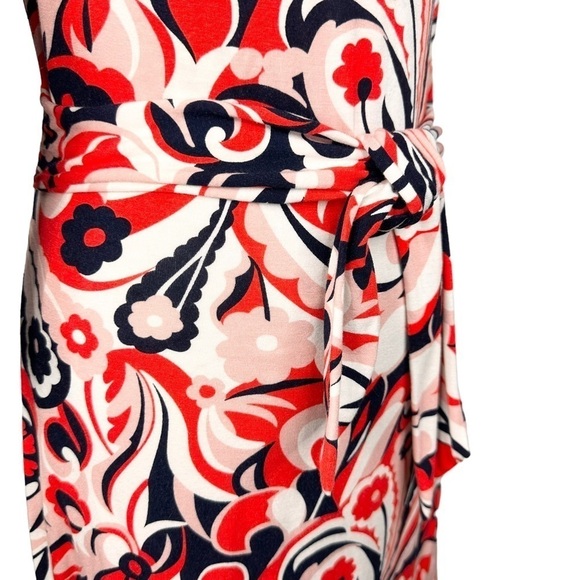 Boden mini dress tunic t-shirt dress navy blue orangey-red pink print tie belt 6 - Picture 7 of 16